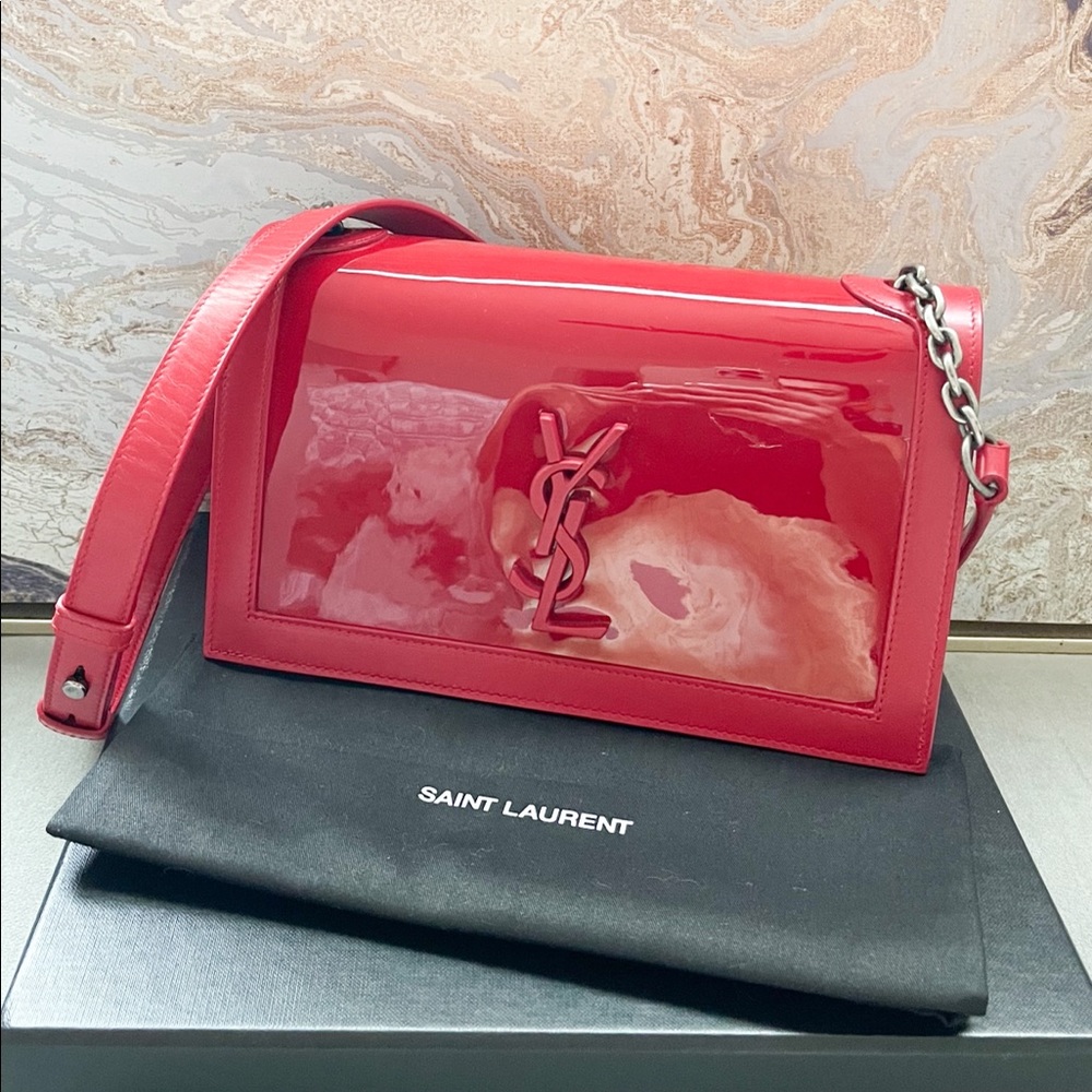 Saint Laurent Book Red Patent Leather Shoulder Bag - Picture 2 of 13